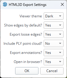 HTML3D Exporter settings dialog in SketchUp