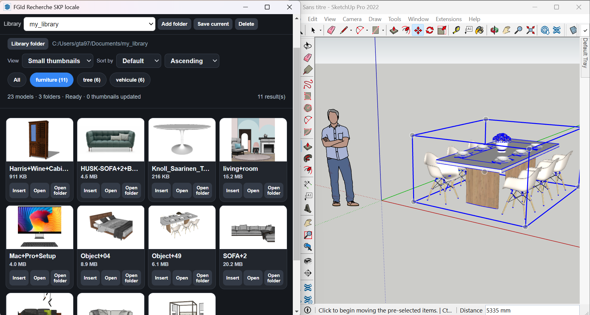 Inserting a model from FGId Local SKP Search directly into SketchUp